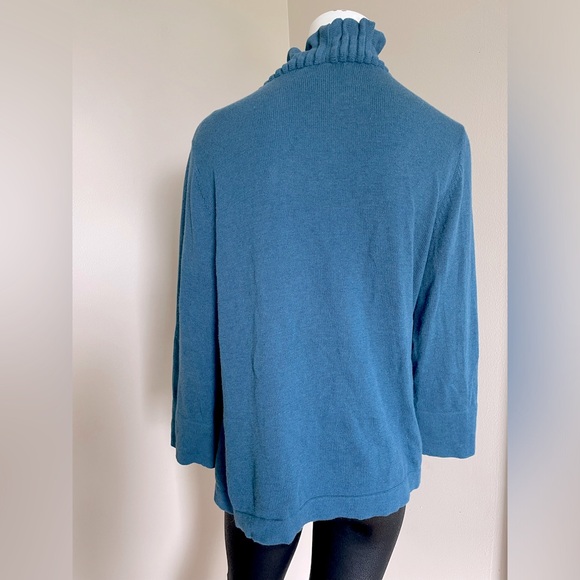 Soft Surroundings Ruffle Trim Open Front 100% Cotton Cardigan Blue Size XL - Picture 4 of 5